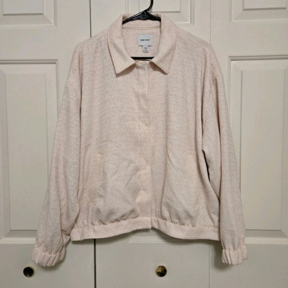 Nine West Women's Pink Tweed Textured Bomber Jacket Size XXL